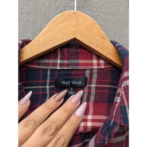 Well Worn Fall Plaid Tartan button down emo pumpkin spice long sleeve S Cotton - Picture 3 of 6